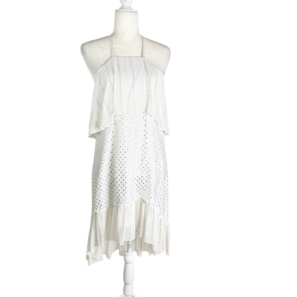 Anthropologie Kopal Tiered Mini Dress White with Metallic Threads Size S - Picture 5 of 10